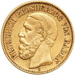 German States - Baden. 10 Marks, 1877-G. VF