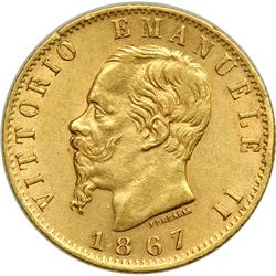 Italy. 20 Lire, 1867-T BN. EF