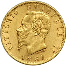 Italy. 20 Lire, 1867-T BN. EF