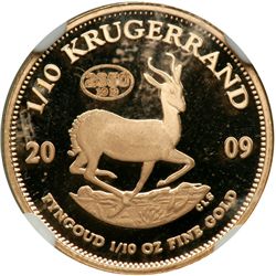 South Africa. 1/10 Krugerrand, 2009. NGC PF69