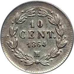 Mexico. 10 Centavos, 1864-M. PCGS AU50