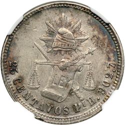 Mexico. 25 Centavos, 1874-Pi H. NGC AU50