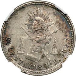 Mexico. 25 Centavos, 1874-Pi H. NGC AU50