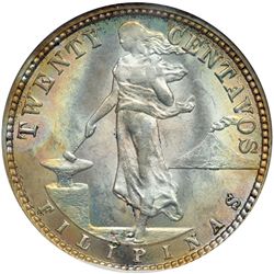 Philippines. 20 Centavos, 1918-S. ANACS MS64