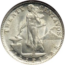 Philippines. Mint Error 20 Centavos, 1945-D. NGC MS64