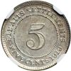 Image 2 : Straits Settlements. 5 Cents, 1919. NGC MS63