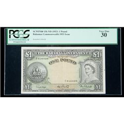 Bahamas SCWPM# 15b, ND (1953) 1 Pound. PCGS Very Fine 3