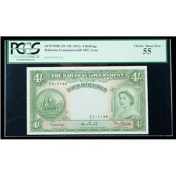 Bahamas SCWPM# 13b, ND (1953) 4 Shillings. PCGS Choice