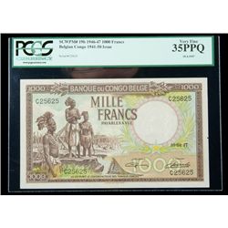 Belgian Congo SCWPM# 19b, 10.4.1947 1000 Francs. PCGS V