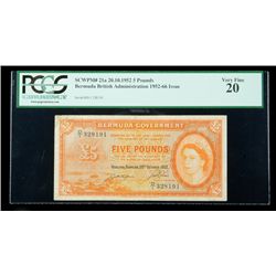 Bermuda SCWPM# 21a, 20.10.1952 5 Pounds. PCGS Very Fine