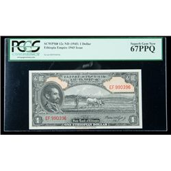 Ethiopa SCWPM# 12c, ND (1945) 1 Dollar. PCGS Superb Gem