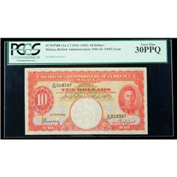 Malaya SCWPM# 13a, 1.7.1941 (1945) 10 Dollars. PCGS Ver