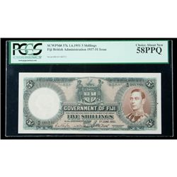 Fiji SCWPM# 37k, 1.6.1951 5 Shillings. PCGS Choice Abou