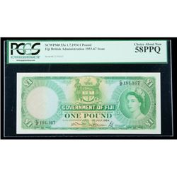 Fiji SCWPM# 53a, 1.7.1954 1 Pound. PCGS Choice About Ne