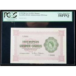 Seychelles SCWPM# 11a, 1.8.1954 5 Rupees. PCGS Choice A