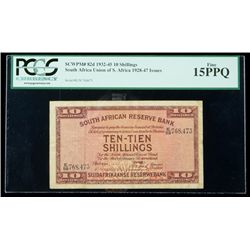 South Africa SCWPM# 82d, 4.11.1941 10 Shillings. PCGS F