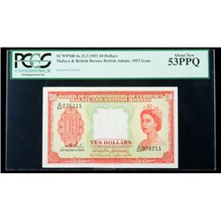 Malaya & British Borneo SCWPM# 3a, 21.3.1953 10 Dollars