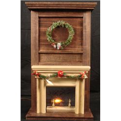 Winter Fireplace Mini Lighted Display -Hand Made Wood