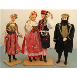 4 Vintage Costume Dolls Poland, Russia -Hand Made