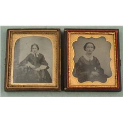 2 Antique Tintype/Ambrotype Photos In Cases -Women