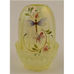 Fenton Glass Dragonfly Fairy Light Vaseline HandPainted