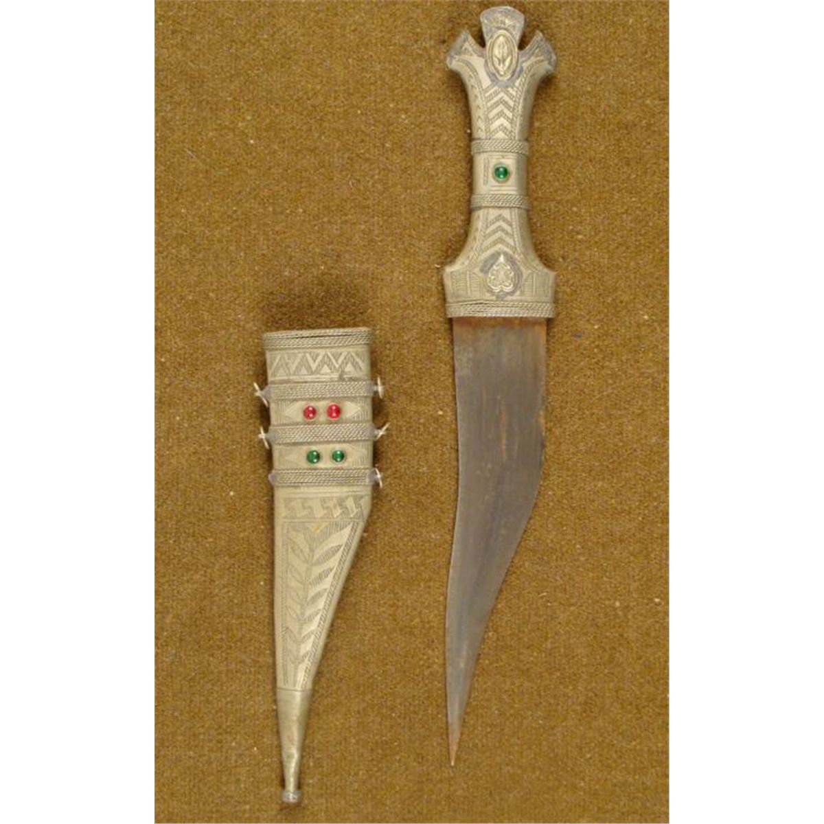 Old Arabian Dagger Tooled Silver Handle And Scabbard