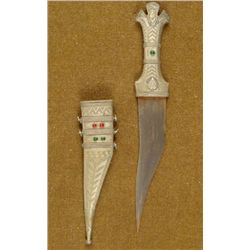 OLD ARABIAN DAGGER TOOLED SILVER HANDLE AND SCABBARD