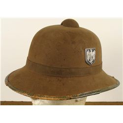 NAZI WWII AFRIKA KORPS (AK) PITH HELMET-3 COLOR SHIELD