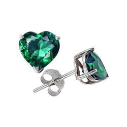 Genuine 3.0 ctw Heart Emerald Stud Earrings 14kt Gold-White