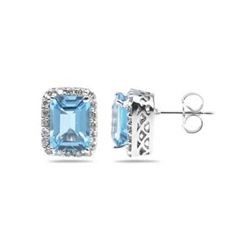 Genuine 3.75 ctw Blue Topaz & Diamond Earrings 14K Gold-White