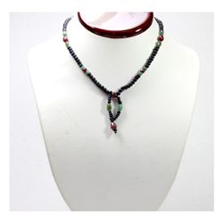 Natural 101.22 ctw Emerald, Ruby & Sapphire Bead Necklace