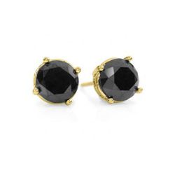 Natural 3.0 ctw Black Diamond Stud Earrings 14kt Gold-Yellow