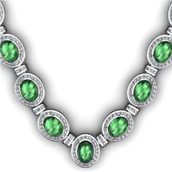 36.35 ctw Emerald & Diamond Necklace 925 Sterling Silver