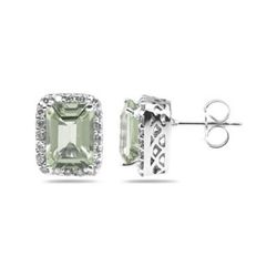 Genuine 3.75 ctw Green Amethyst & Diamond Earrings 14kt Gold-White