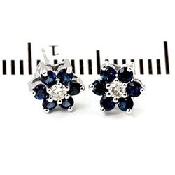 Genuine 1.0 ctw Sapphire Flower Earring 14kt Yellow or White Gold 1.76g