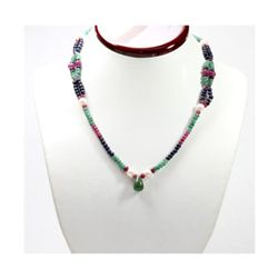 Natural 126.52 ctw Emerald, Ruby, Sapphire & Pearl Bead Necklace