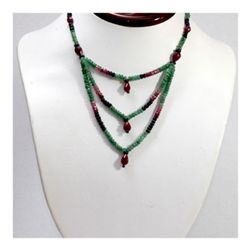 Natural 112.18 ctw Sapphire, Ruby & Emerald Bead Necklace