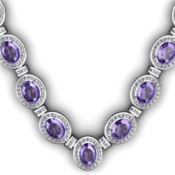 38.60 ctw Tanzanite & Diamond Necklace 925 Sterling Silver