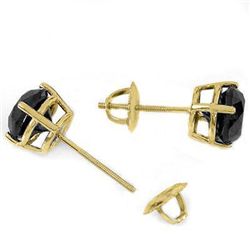 Genuine 2.0 ctw Black Diamond Stud Earrings 14kt Gold-White