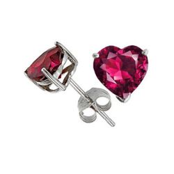 Genuine 3.0 ctw Heart Ruby Stud Earrings 14kt Gold-White