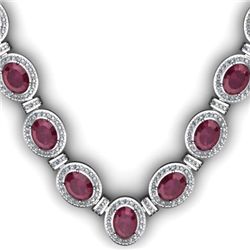 43.60 ctw Ruby& Diamond Necklace 925 Sterling Silver