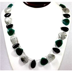 385.60ctw Natural pear cut Black Laborite, Black Onyx & Emerald Beads Necklace with brass clasp