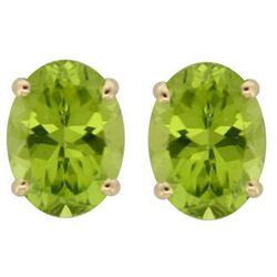 Genuine 4.50 ct 10X8mm Oval Peridot Stud Earrings 14kt Gold-Yellow