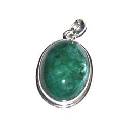 Silver Emerald Cabochon Oval Pendant