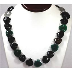 411.19 ctw Natural Pear Cut Rulite, Black Onyx, Emerald & Amethyst Bead Necklace with brass clasp