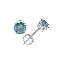 Genuine 2.0 ctw Blue Diamond Stud Earrings 14kt Gold-White