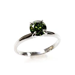 Natural 1.00 ctw Green Diamond Solitaire Ring 14kt White Gold