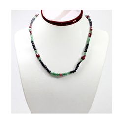 Natural 125.82 ctw Emerald, Ruby & Sapphire Bead Necklace