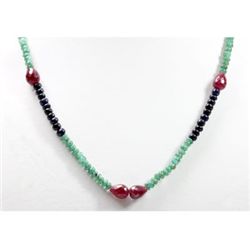 Natural 85.54 ctw Emerald, Ruby & Sapphire Bead Necklace