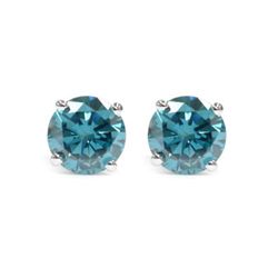 Genuine 3.0 ctw Blue Diamond Stud Earrings 14kt Gold-White